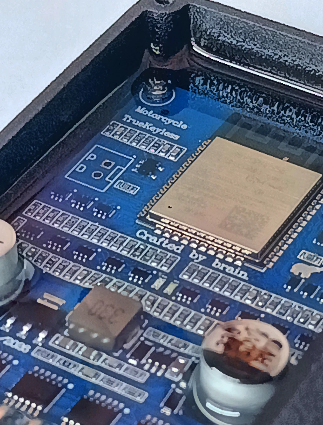 Close-up of the TrueKeylessGPX circuit board inside the open enclosure